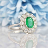 Ellibelle Jewellery Edwardian Style Emerald & Diamond Platinum Cluster Engagement Ring