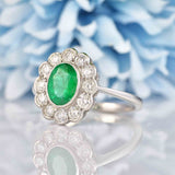 Ellibelle Jewellery Edwardian Style Emerald & Diamond Platinum Cluster Engagement Ring