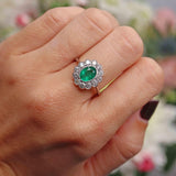 Ellibelle Jewellery Edwardian Style Emerald & Diamond Platinum Cluster Engagement Ring