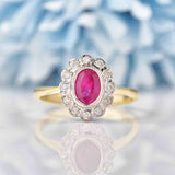 Ellibelle Jewellery Edwardian Style Natural Ruby & Diamond Cluster Ring