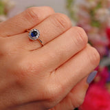 Ellibelle Jewellery Edwardian Style Sapphire & Diamond 18ct White Gold Oval Cluster Ring (0.46ct)