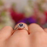Ellibelle Jewellery Edwardian Style Sapphire & Diamond 18ct White Gold Oval Cluster Ring (0.46ct)