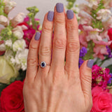 Ellibelle Jewellery Edwardian Style Sapphire & Diamond 18ct White Gold Oval Cluster Ring (0.46ct)