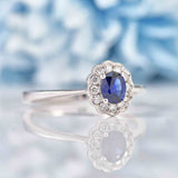 Ellibelle Jewellery Edwardian Style Sapphire & Diamond 18ct White Gold Oval Cluster Ring (0.46ct)