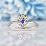 Ellibelle Jewellery Edwardian Style Sapphire & Diamond 18ct White Gold Oval Cluster Ring (0.46ct)