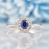 Ellibelle Jewellery Edwardian Style Sapphire & Diamond 18ct White Gold Oval Cluster Ring (0.46ct)