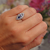 Ellibelle Jewellery Edwardian Style Sapphire & Diamond Marquise Cluster Ring