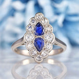 Ellibelle Jewellery Edwardian Style Sapphire & Diamond Marquise Cluster Ring