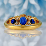 Ellibelle Jewellery Edwardian Three-Stone Sapphire & Diamond 18ct Gold Ring