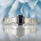 Ellibelle Jewellery Emerald-Cut Sapphire & Princess-Cut Diamond 18ct White Gold Ring