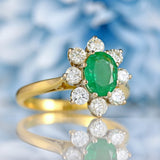 Ellibelle Jewellery Emerald & Diamond 18ct Gold Cluster Engagement Ring (0.90cts)