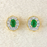 Ellibelle Jewellery Emerald & Diamond 18ct Gold Cluster Stud Earrings