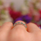 Ellibelle Jewellery Emerald & Diamond 18ct Gold Half-Eternity Thin Band Ring