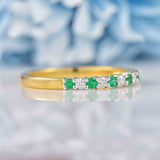 Ellibelle Jewellery Emerald & Diamond 18ct Gold Half-Eternity Thin Band Ring