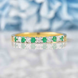 Ellibelle Jewellery Emerald & Diamond 18ct Gold Half-Eternity Thin Band Ring