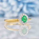 Ellibelle Jewellery Emerald & Diamond 18ct Gold Oval Cluster Ring (0.31ct)