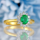 Ellibelle Jewellery Emerald & Diamond 18ct Gold Oval Cluster Ring (0.55cts)