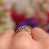 Ellibelle Jewellery Emerald & Diamond 18ct Gold Oval Three-Stone Engagement Ring (0.60ct)
