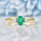 Ellibelle Jewellery Emerald & Diamond 18ct Gold Oval Three-Stone Engagement Ring (0.60ct)