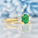 Ellibelle Jewellery Emerald & Diamond 18ct Gold Oval Three-Stone Engagement Ring (0.83ct)