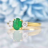 Ellibelle Jewellery Emerald & Diamond 18ct Gold Oval Three-Stone Engagement Ring (0.83ct)