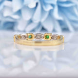 Ellibelle Jewellery Emerald & Diamond 9ct Gold Geometric Stacking Band Ring