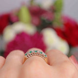 Ellibelle Jewellery Emerald & Diamond 9ct Gold Half-Eternity Band Ring