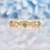 Ellibelle Jewellery Emerald & Diamond 9ct Gold Wavy Stacking Band Ring