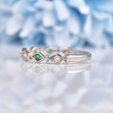 Ellibelle Jewellery Emerald & Diamond 9ct White Gold Wavy Stacking Band Ring