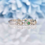 Ellibelle Jewellery Emerald & Diamond 9ct White Gold Wavy Stacking Band Ring