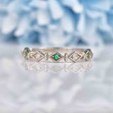 Ellibelle Jewellery Emerald & Diamond 9ct White Gold Wavy Stacking Band Ring