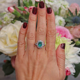 Ellibelle Jewellery Emerald & Diamond Platinum Cluster Engagement Ring