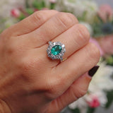 Ellibelle Jewellery Emerald & Diamond Platinum Cluster Engagement Ring