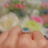Ellibelle Jewellery Emerald & Diamond Platinum Cluster Engagement Ring