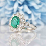 Ellibelle Jewellery Emerald & Diamond Platinum Cluster Engagement Ring