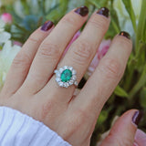 Ellibelle Jewellery Emerald & Diamond Platinum Cluster Engagement Ring