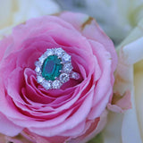 Ellibelle Jewellery Emerald & Diamond Platinum Cluster Engagement Ring