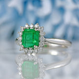 Ellibelle Jewellery Emerald & Diamond Platinum Cluster Ring