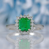 Ellibelle Jewellery Emerald & Diamond Platinum Cluster Ring