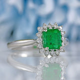 Ellibelle Jewellery Emerald & Diamond Platinum Cluster Ring