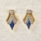 Ellibelle Jewellery French Art Deco Sapphire Diamond 18ct Gold Earrings & Pendant
