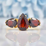 Ellibelle Jewellery Garnet 9ct Gold Pear-Shaped Trilogy Ring