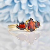 Ellibelle Jewellery Garnet 9ct Gold Pear-Shaped Trilogy Ring