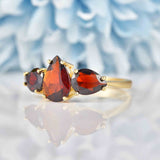 Ellibelle Jewellery Garnet 9ct Gold Pear-Shaped Trilogy Ring