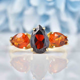 Ellibelle Jewellery Garnet & Citrine 9ct Gold Pear-Shaped Trilogy Ring