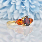 Ellibelle Jewellery Garnet & Citrine 9ct Gold Pear-Shaped Trilogy Ring