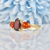 Ellibelle Jewellery Garnet & Citrine 9ct Gold Pear-Shaped Trilogy Ring