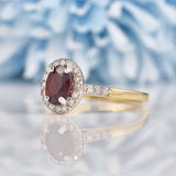 Ellibelle Jewellery Garnet & Diamond 9ct Gold Halo Ring