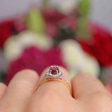 Ellibelle Jewellery Garnet & Diamond 9ct Gold Halo Ring