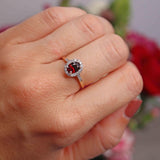 Ellibelle Jewellery Garnet & Diamond 9ct Gold Halo Ring